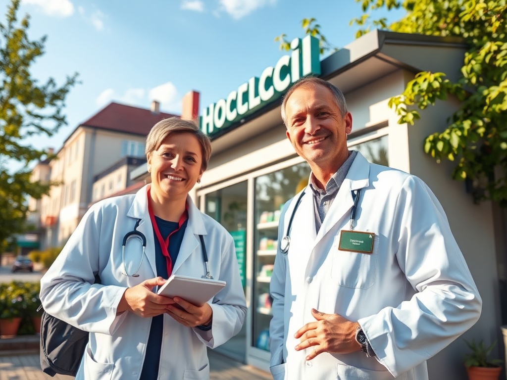 Mapa Szczecina z zaznaczonymi placówkami medycznymi, ilustrująca kolejki do specjalistów w Szczecinie.