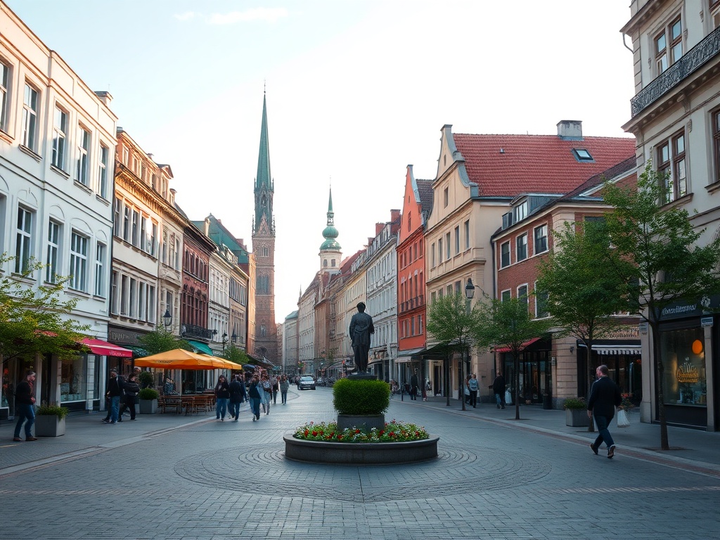Ilustracja nowoczesnego przejścia dla pieszych w Szczecinie z rozświetlonymi znakami, symbolizująca poprawę bezpieczeństwa
