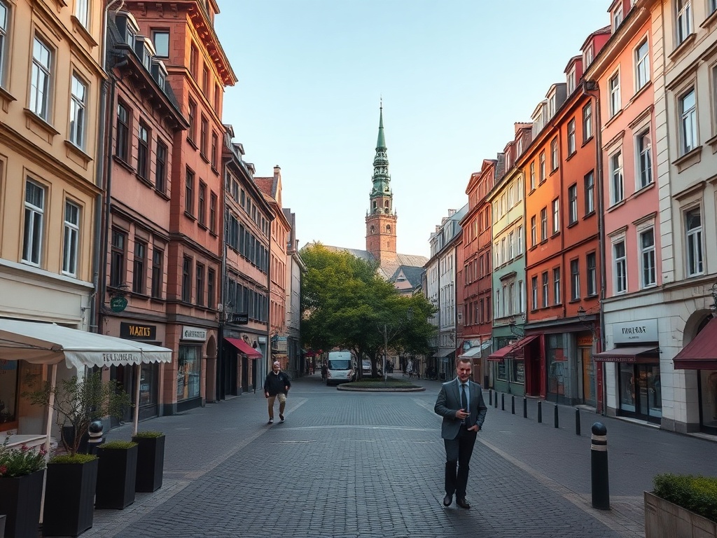Szczecin: Budynek Pomorskiego Uniwersytetu Medycznego i znak drogowy symbolizujący bezpieczeństwo na drogach