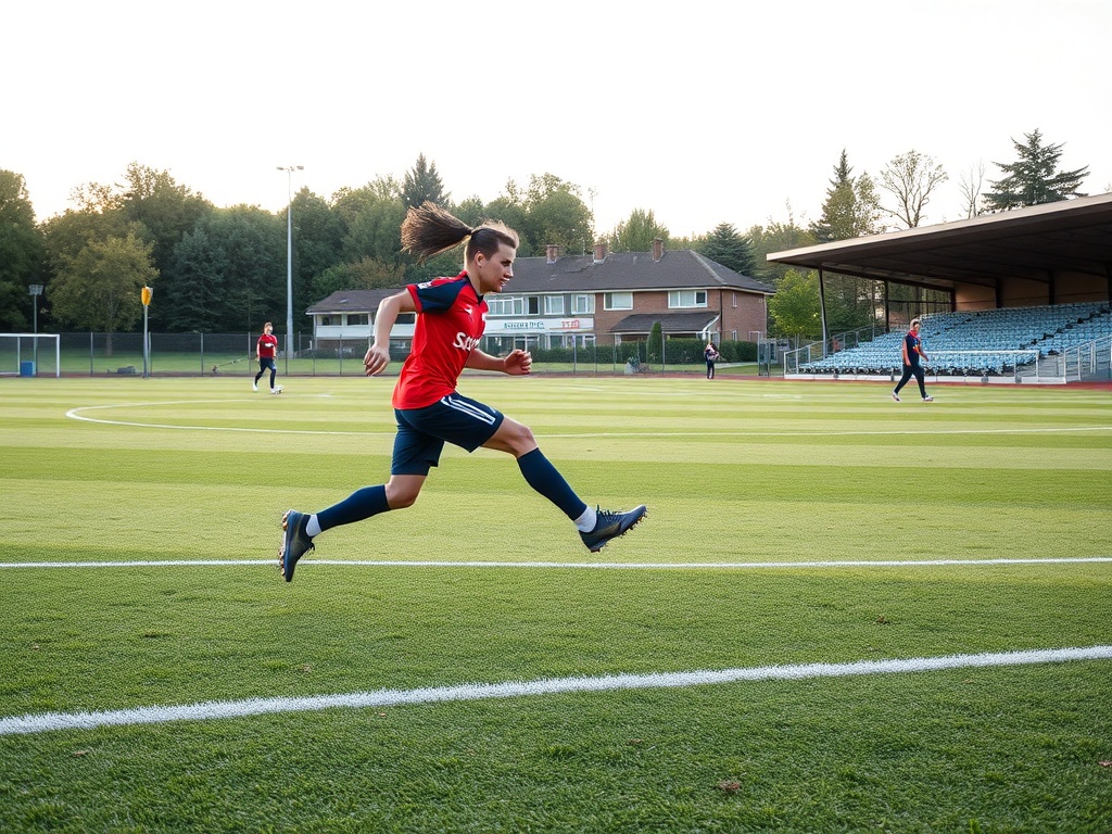Piłkarze Pogoni Szczecin na boisku podczas meczu, w tle logo klubu i kibice