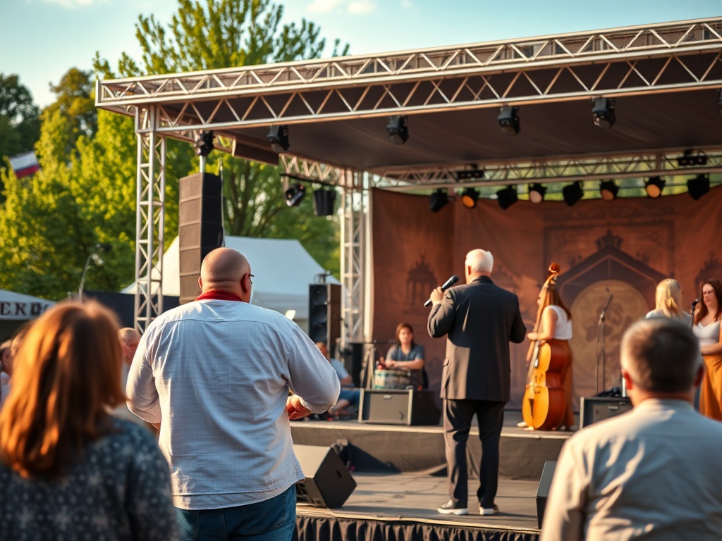 Zlot klasycznych samochodów i scena muzyczna na Łasztowni w Szczecinie podczas wydarzenia "Klasyczne fury i Królowa Twista".